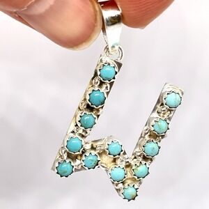 Navajo Turquoise Initial W‎ Pendant Sterling 925 Signed Native American Letter